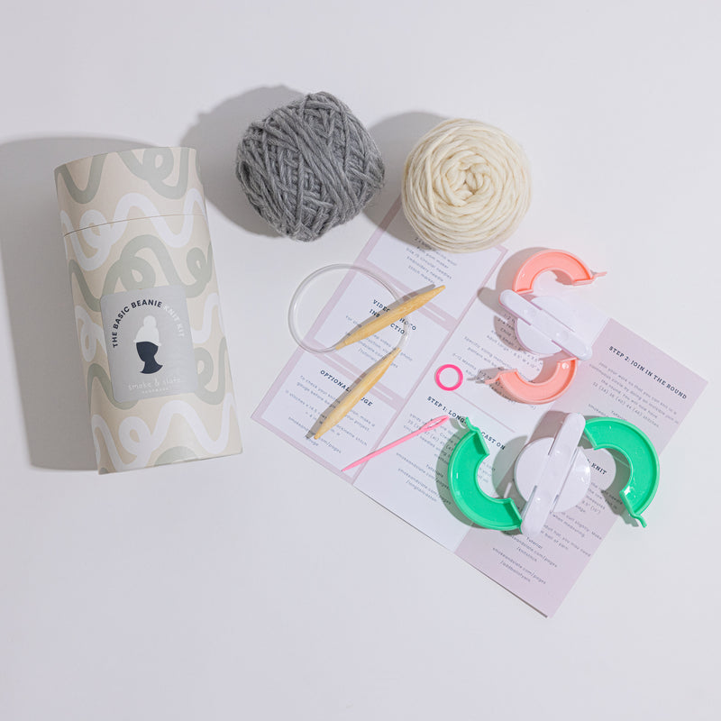 The Two-Toned Basic Beanie Knit Kit, Baby - Adult Sizing