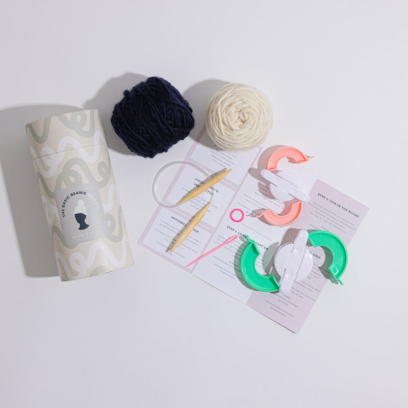 The Two-Toned Basic Beanie Knit Kit, Baby - Adult Sizing